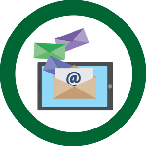 E-Mail in einem grünen Kreis.